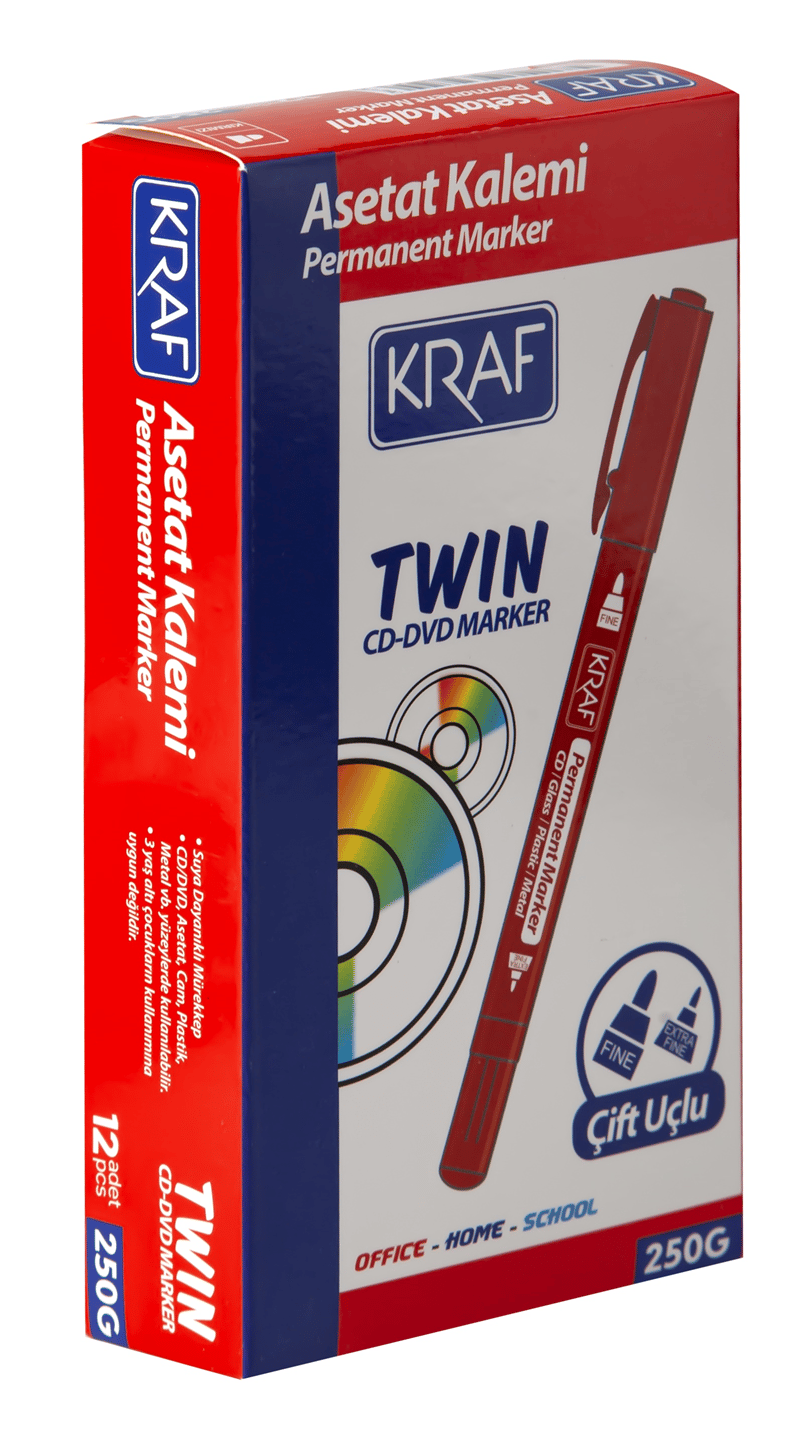Kraf Asetat Kalemi Twin Çift Uçlu 250 Kırmızı