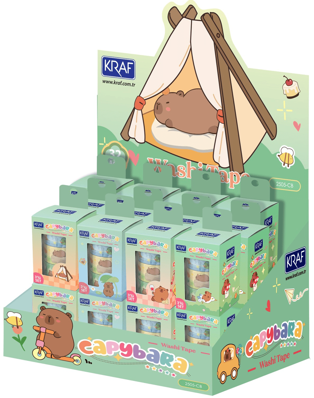 Kraf Washi Tape Capybara Serisi - 3lü Dekoratif Bant Seti