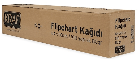 Kraf 702G Flipchart Kağıdı Rulosu ($64\times90\text{ cm}$ - 100 Yaprak / Akıllı Perforeli Üstten Koparmalı Mobil Yazı Tahtası Bloğu)