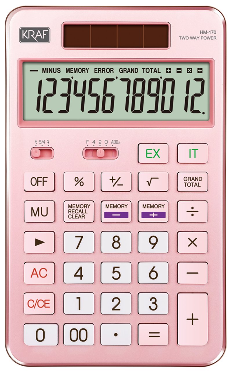 KRAF HESAP MAKİNESİ MASAÜSTÜ 12 HANE HM-170 PK PEMBE