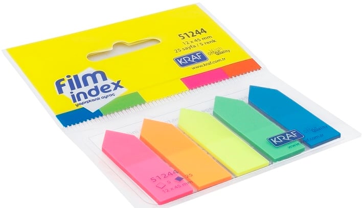 Kraf Index Film (Pp) 12X44Mm Ok Şekilli (5 Renk X 25 Yaprak)