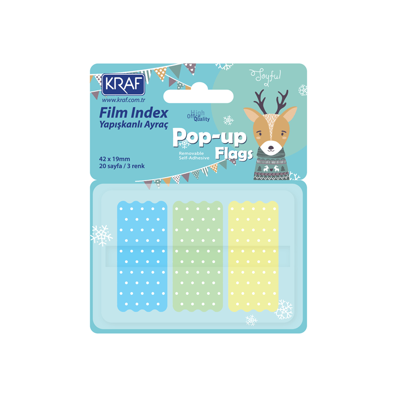 KRAF INDEX FILM (PP) 42x19MM POP-UP 3 RENK 20 YP PASTEL PUANTİYELİ 4219-2