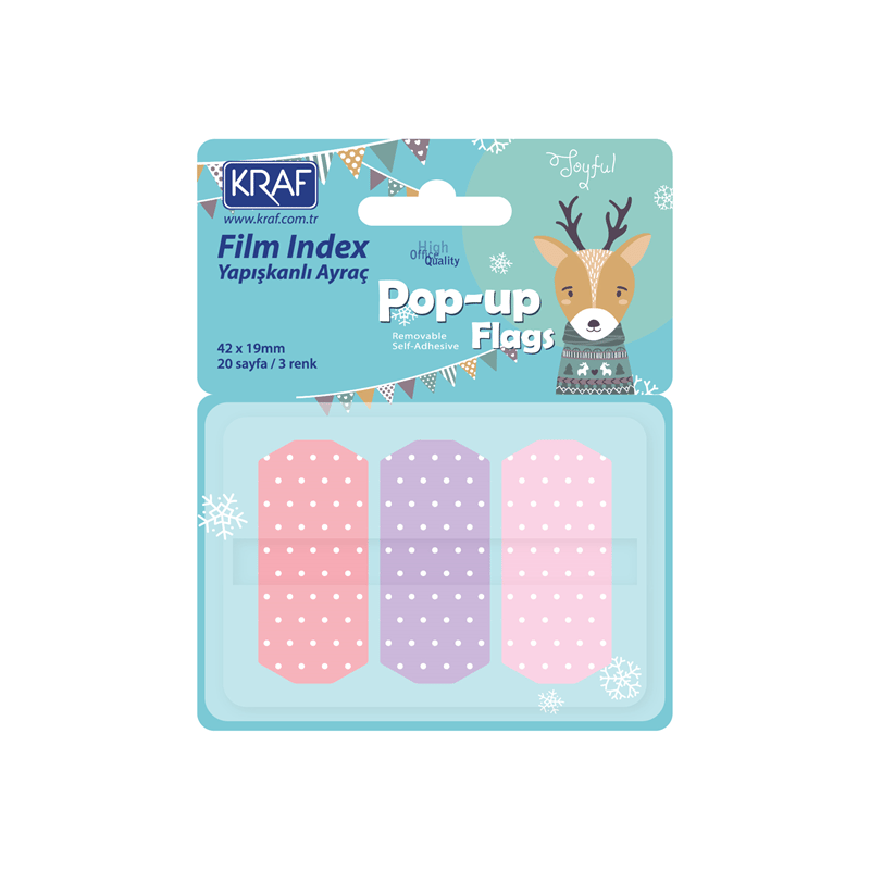 KRAF INDEX FILM (PP) 42x19MM POP-UP 3 RENK 20 YP PASTEL PUANTİYELİ 4219-1
