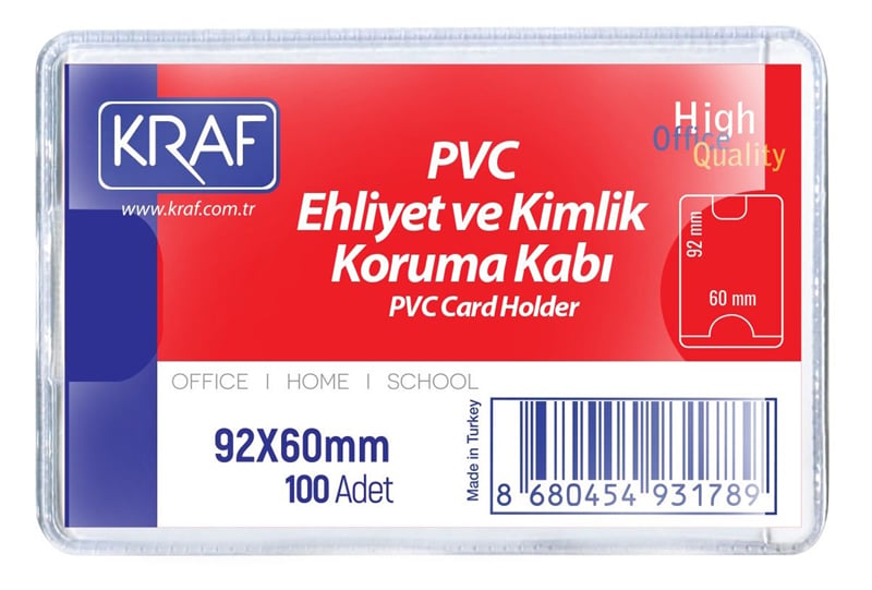 KRAF KART POŞETİ PVC   92x60mm EHLİYET & KİMLİK 100 LÜ