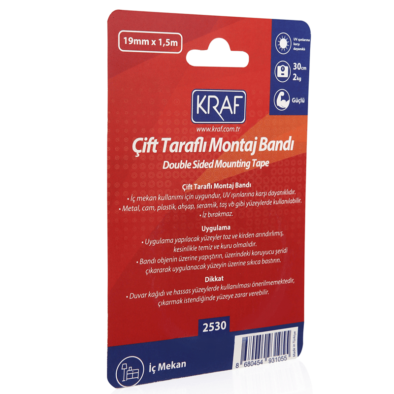 KRAF MONTAJ BANDI 2530G ÇİFT TARAFLI İÇ MEKAN 19mm x 1,5m