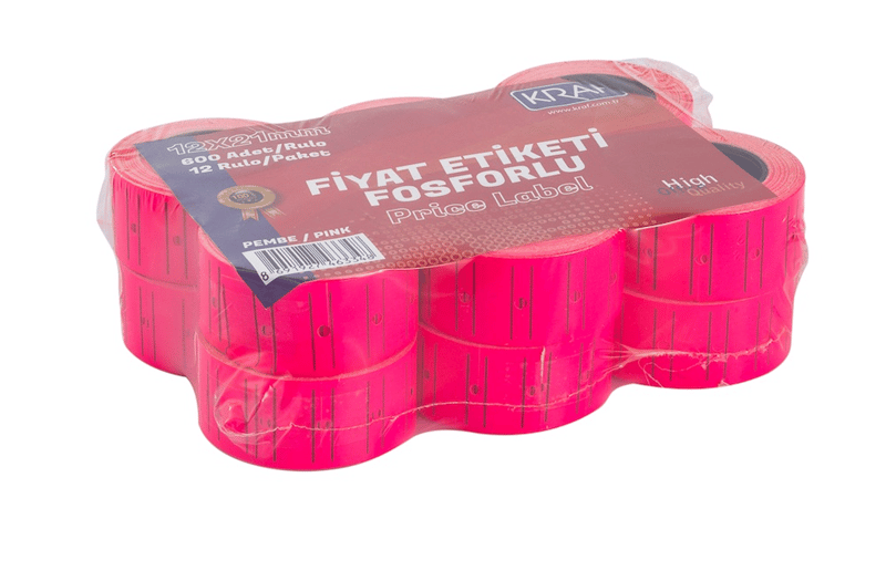 Kraf Motex Fiyat Etiketi 12x21 mm - Fosforlu Pembe