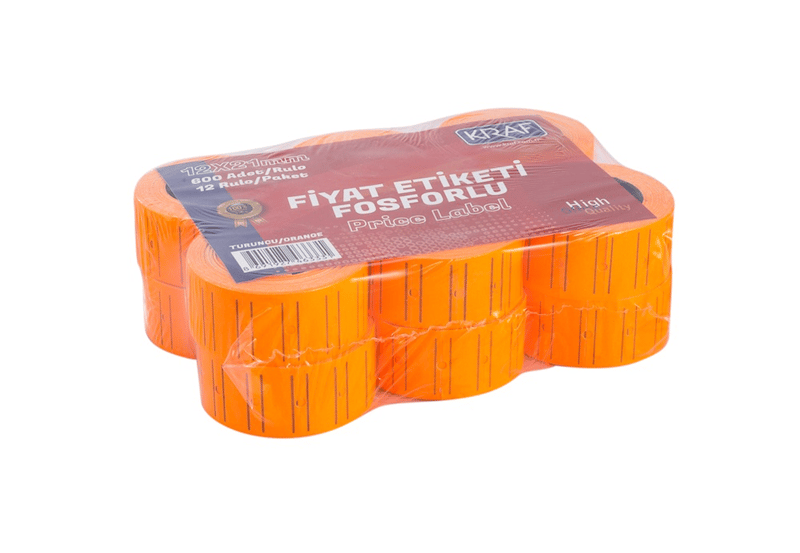 Kraf Motex Etiket - 12x21 mm Fosforlu Turuncu