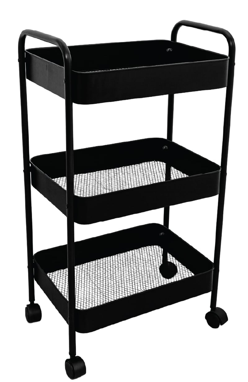 KRAF RAF ÜNİTESİ TEKERLEKLİ METAL 3 KATLI 497G SİYAH