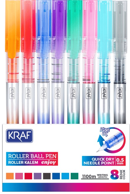Kraf Enjoy 299 İğne Uç Roller Kalem Seti - 0.5 mm (8 Renk)