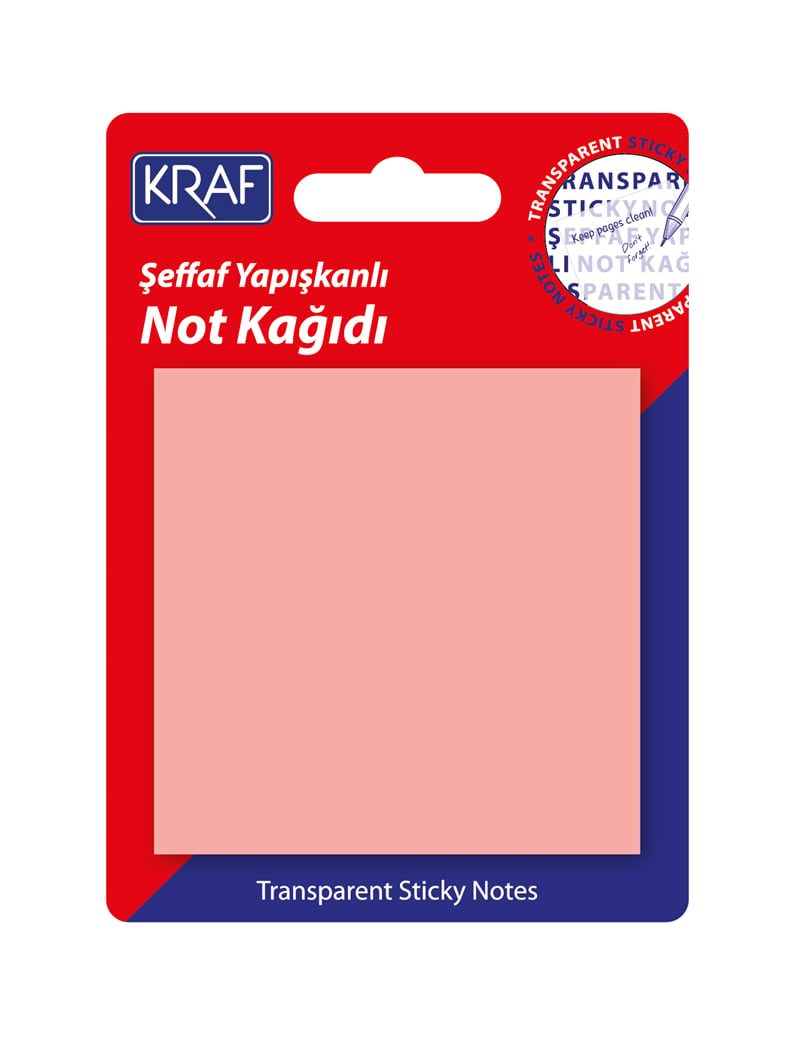 Kraf Yapışkanlı Not Kağıdı 76 × 76 50 YP Şeffaf Pembe