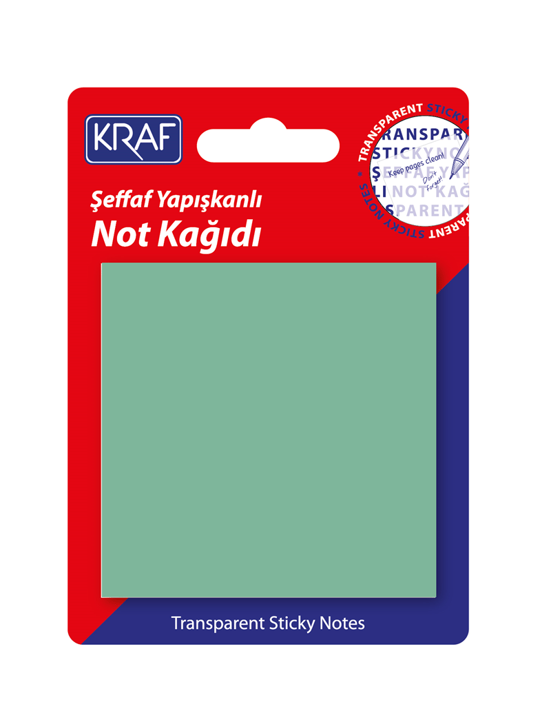 Kraf 7676TR Şeffaf Yapışkanlı Not Kağıdı - 76x76 mm (50 Yaprak) Yeşil