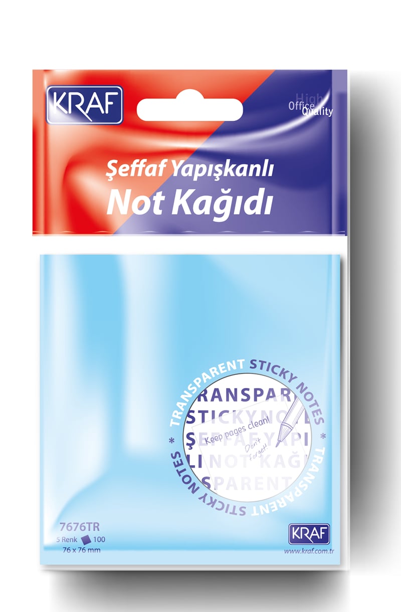 Kraf 7676Tr Şeffaf Yapışkanlı Not Kağıdı - 76X76 Mm (100 Yaprak)