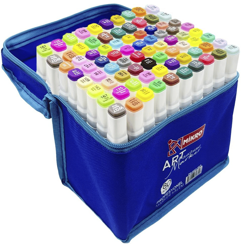 MİKRO PERMANENT MARKER ZW8001-80 ART ÇİFT TARAFLI ÇANTALI 80 Lİ