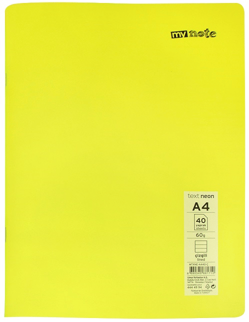MYNOTE DEFTER TEXT NEO PP KAPAK DİKİŞLİ A4 80 YP ÇİZGİLİ MTXNE-A480-Ç