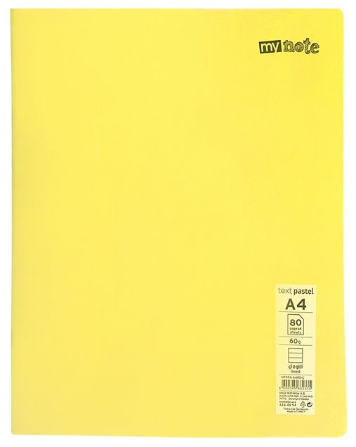 MYNOTE DEFTER TEXT PASTEL PP KAPAK DİKİŞLİ A4 80 YP ÇİZGİLİ MTXPA-A480-Ç