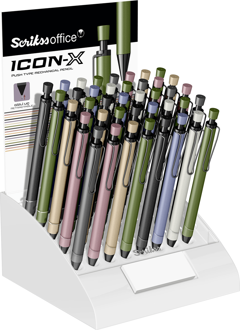 SCRIKSS OFFICE VERSATİL KALEM ICON-X METAL 0.5 0.7 40 LI STAND