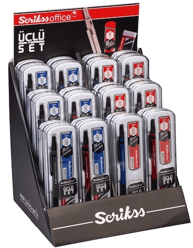 SCRIKSS OFFICE VERSATİL KALEM OKUL SETİ GRAPH-X + SİLGİ + MİN BLS. 24 LÜ STAND