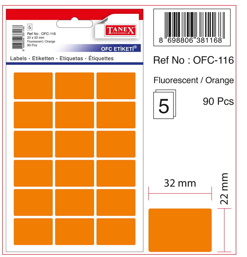 TANEX OFİS ETİKETİ OFC-116 FLO TURUNCU