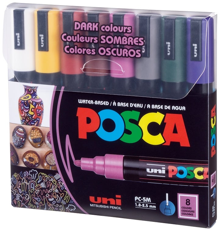 UNİ POSTER MARKÖRÜ POSCA SET PC-5M/8C DC 1.8-2.5 KOYU RENK 8 Lİ