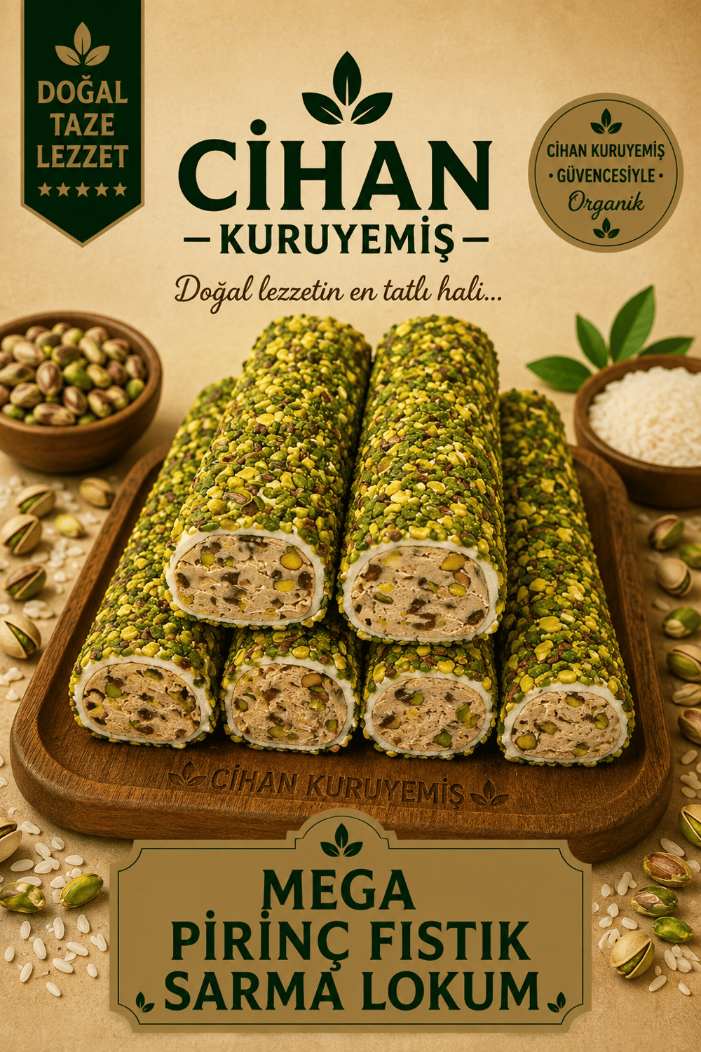 Mega Pirinç Fıstıklı Sarma Lokum