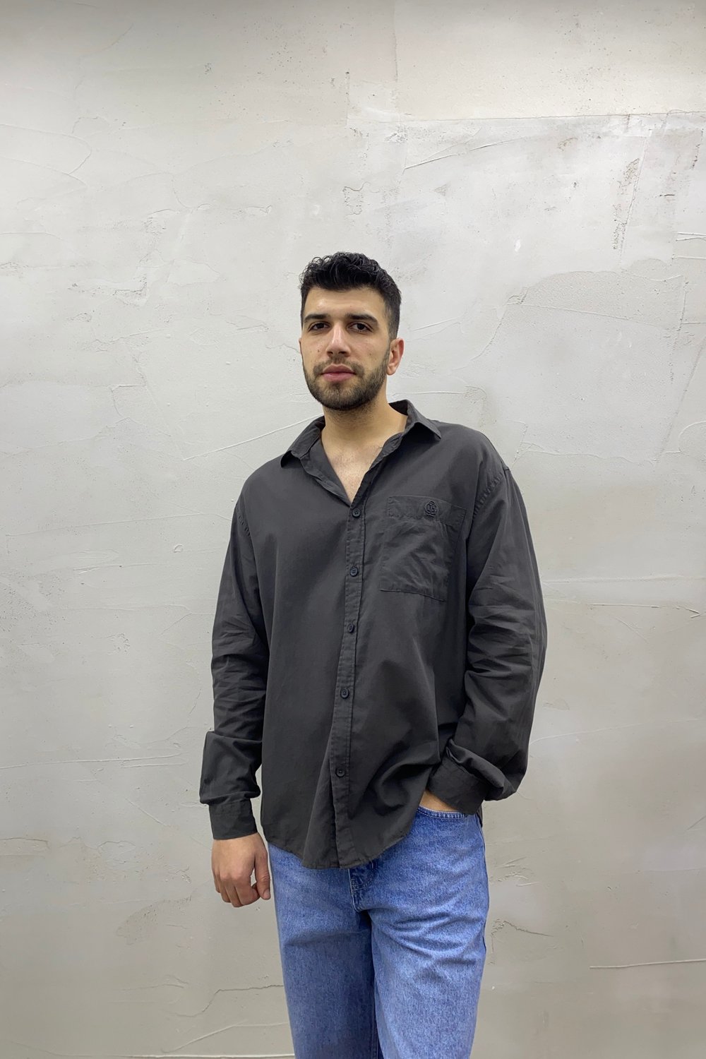 %100 Pamuk Antrasit Tek Cepli Oversize Gömlek