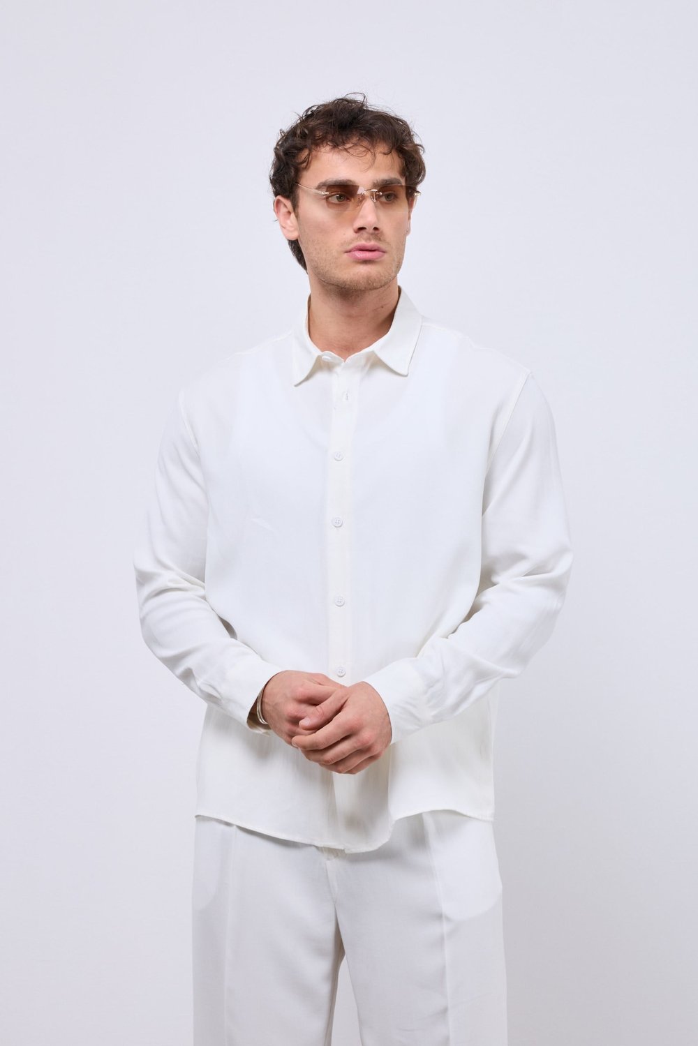%100 Tensel Oversize Yıkamalı Gömlek Beyaz