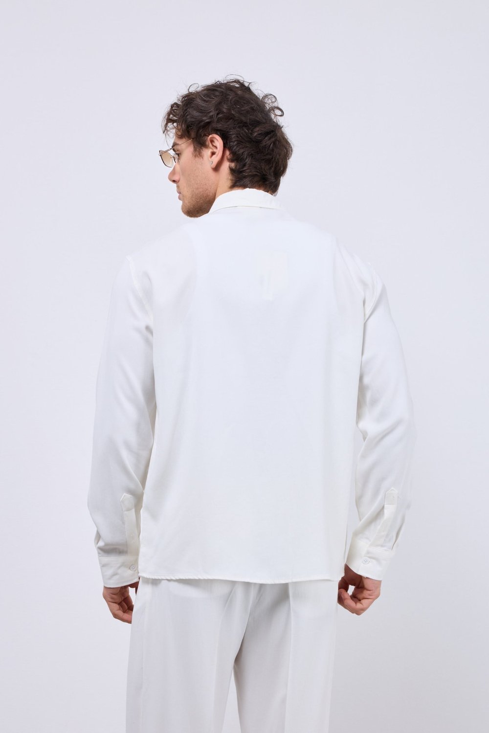 %100 Tensel Oversize Yıkamalı Gömlek Beyaz