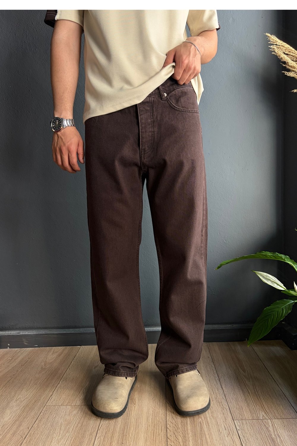 Acı Kahve Baggy Jean Pantolon