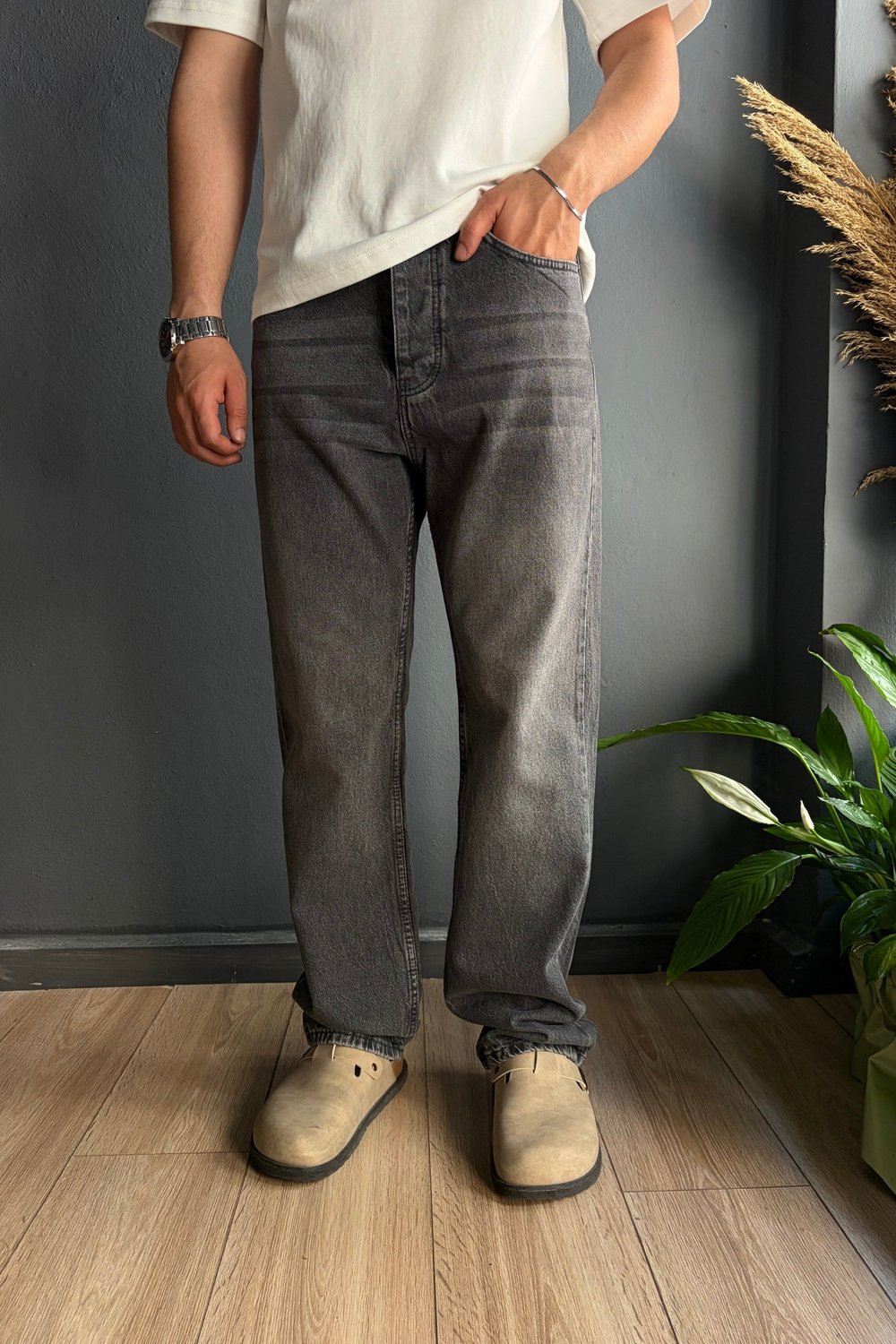 Antrasit Baggy Jean Pantolon