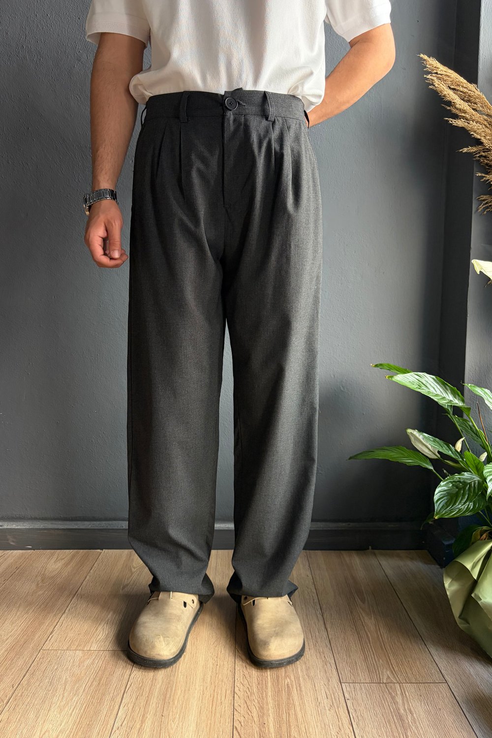 Antrasit Baggy Kumaş Pantolon