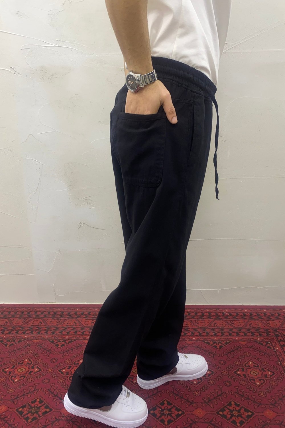 Bel Lastikli Gabardin Pantolon Siyah
