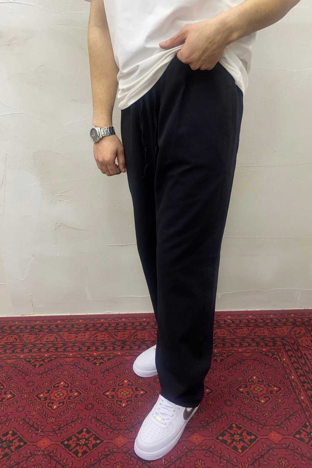 Bel Lastikli Gabardin Pantolon Siyah