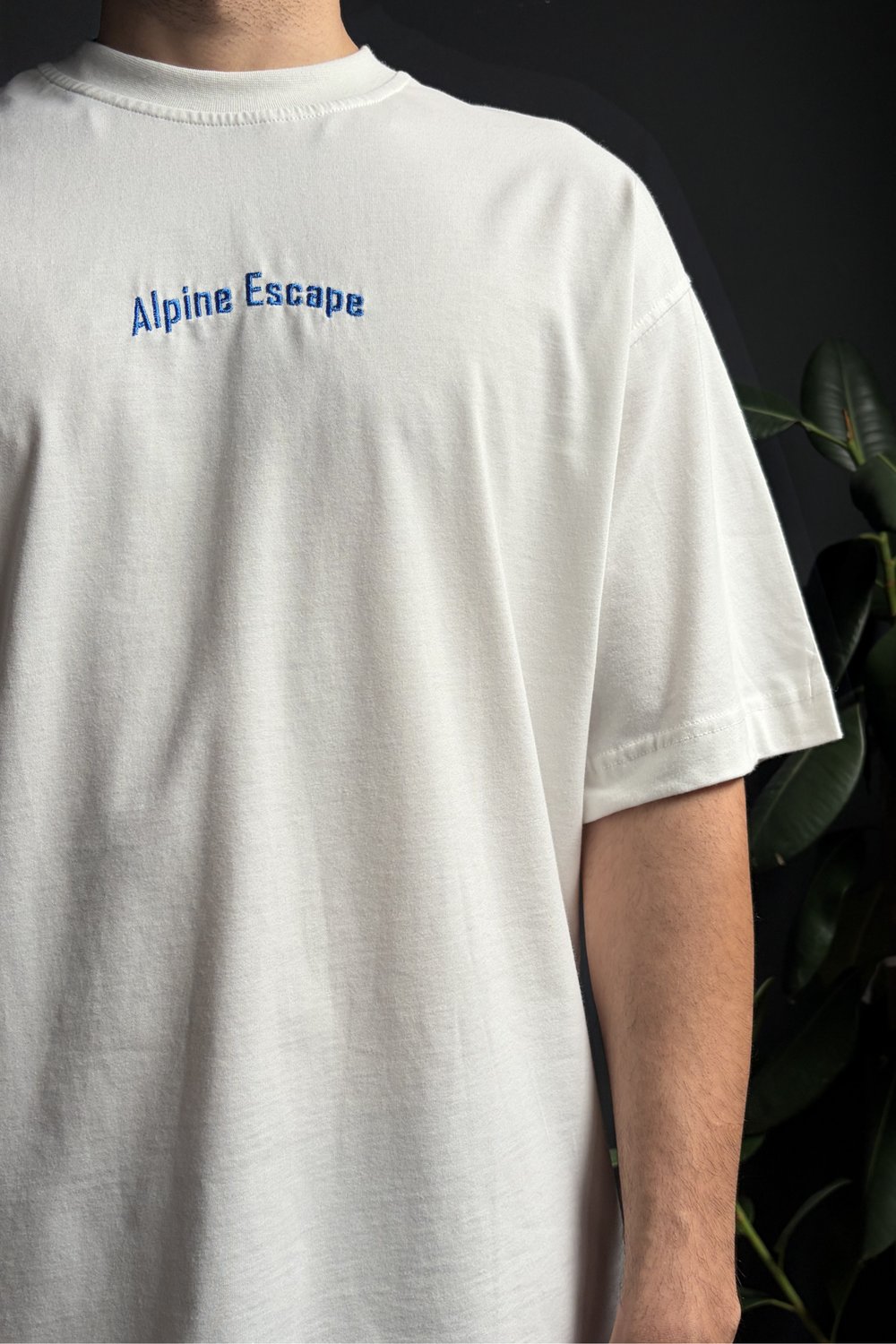 Beyaz Alpine Escapre Sırt Baskılı Oversize Tişört