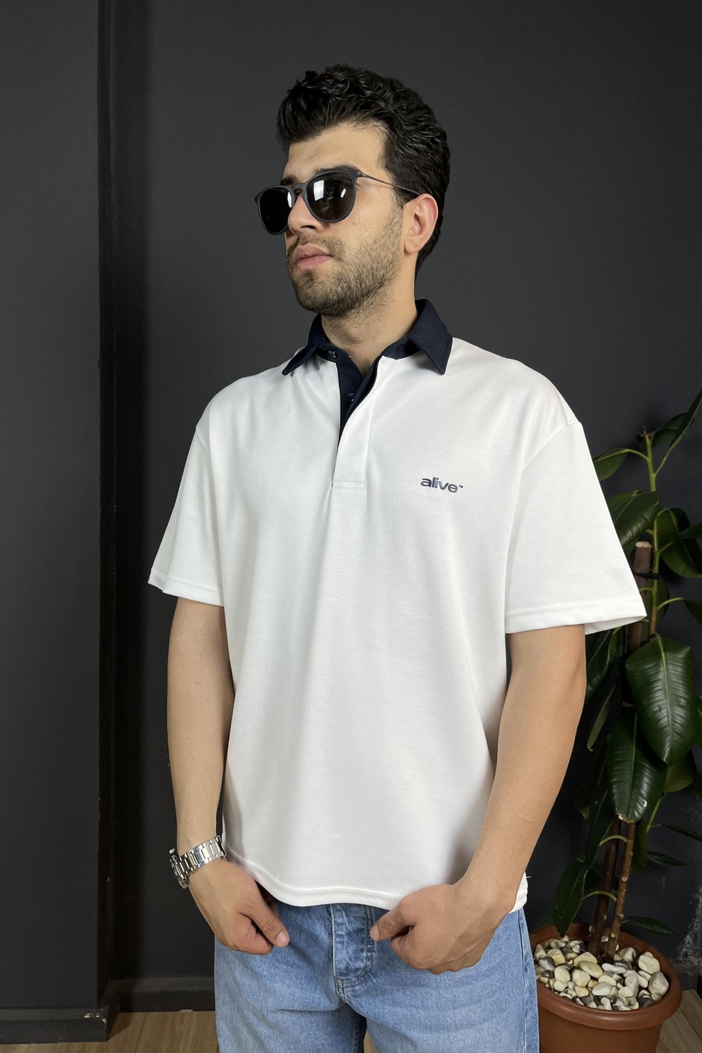 Beyaz Çift Patlı Regularfit Polo Yaka Tişört