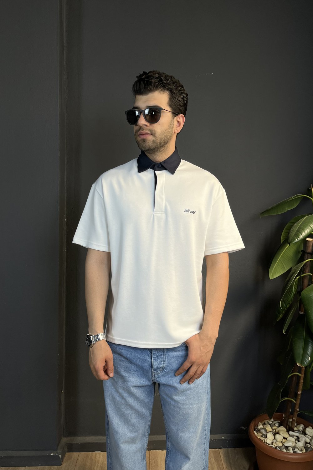 Beyaz Çift Patlı Regularfit Polo Yaka Tişört