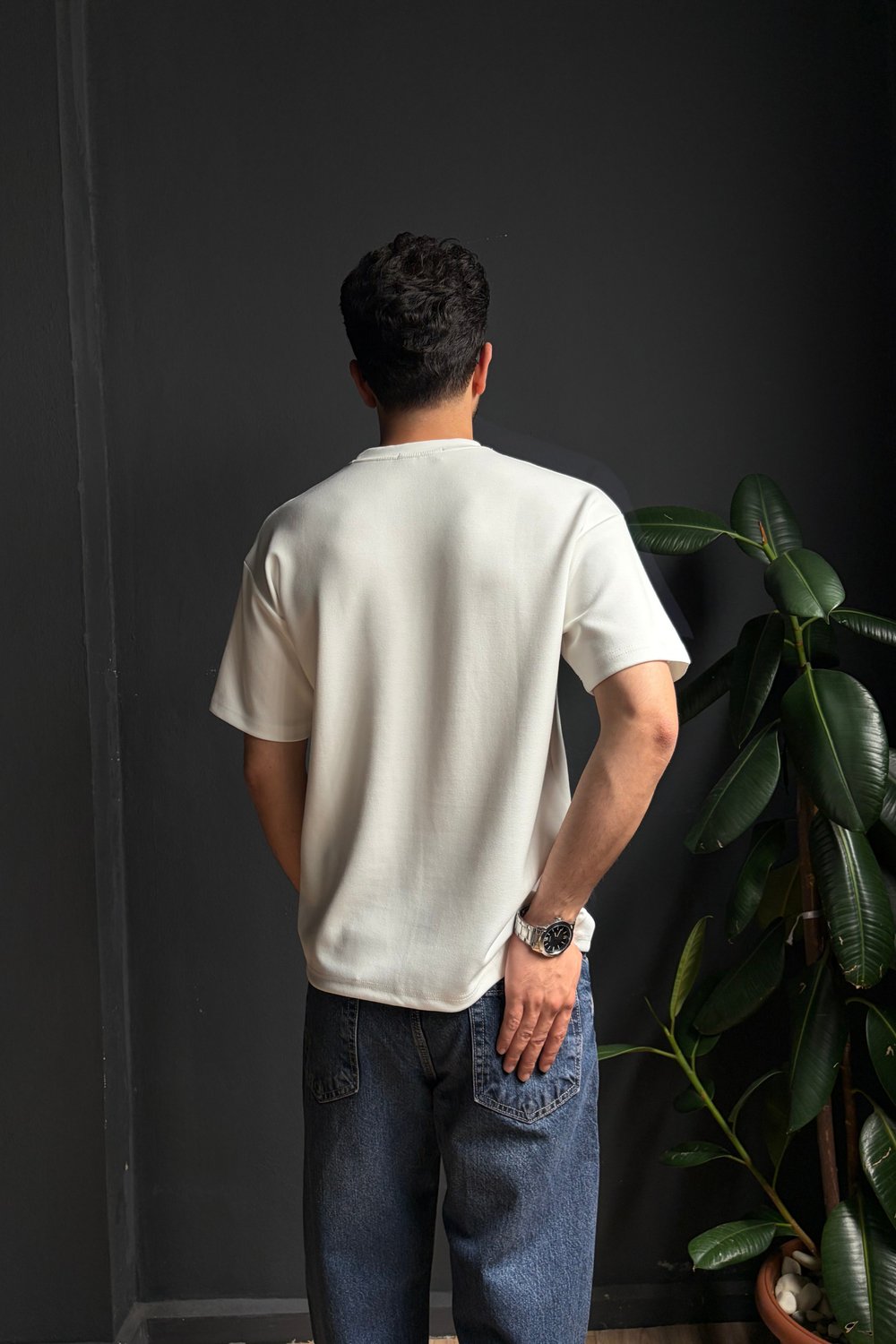 Beyaz Kalın Oysho Kumaş Yarım Oversize Tişört 