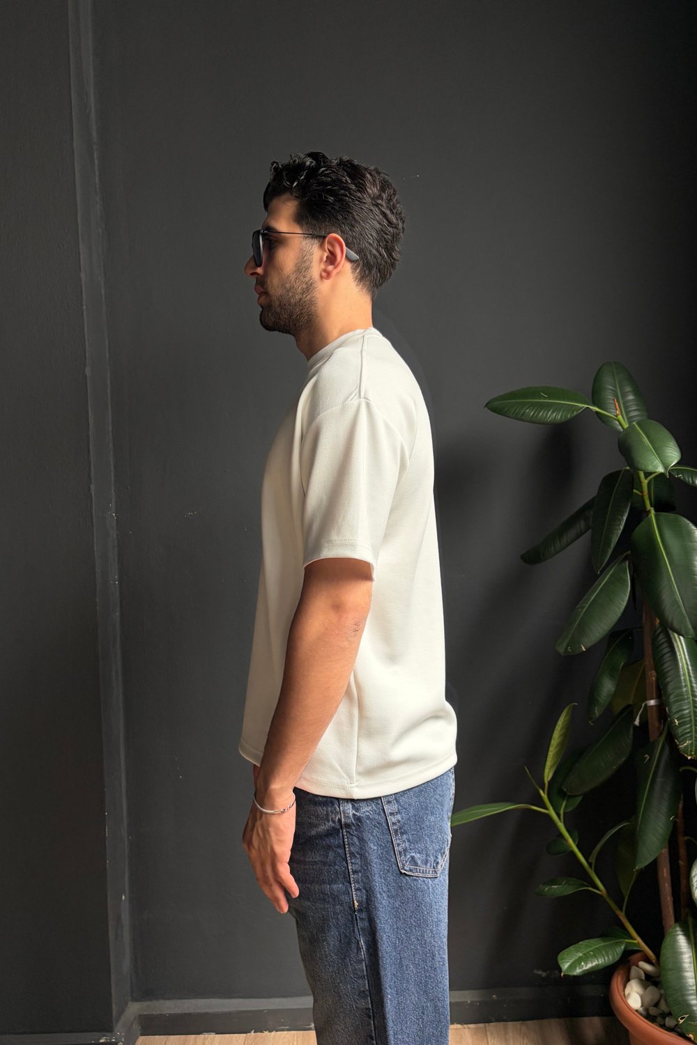 Beyaz Kalın Oysho Kumaş Yarım Oversize Tişört 