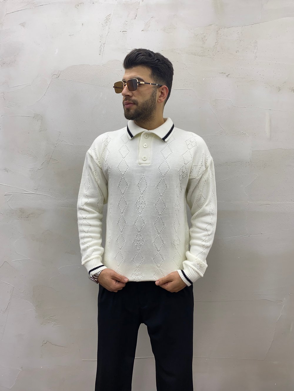 Ekru Polo Yaka Triko Kazak