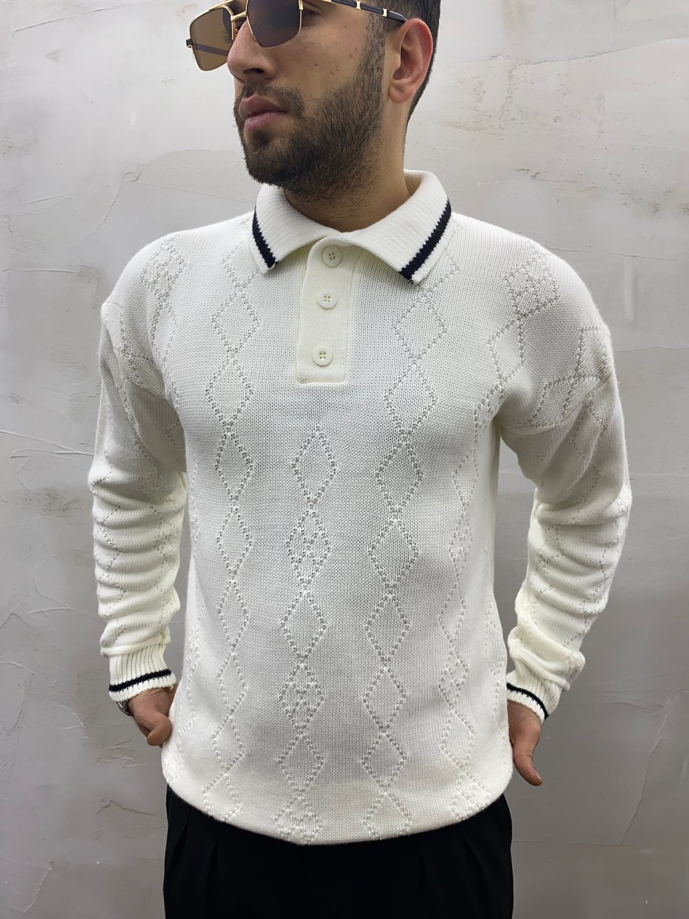Ekru Polo Yaka Triko Kazak