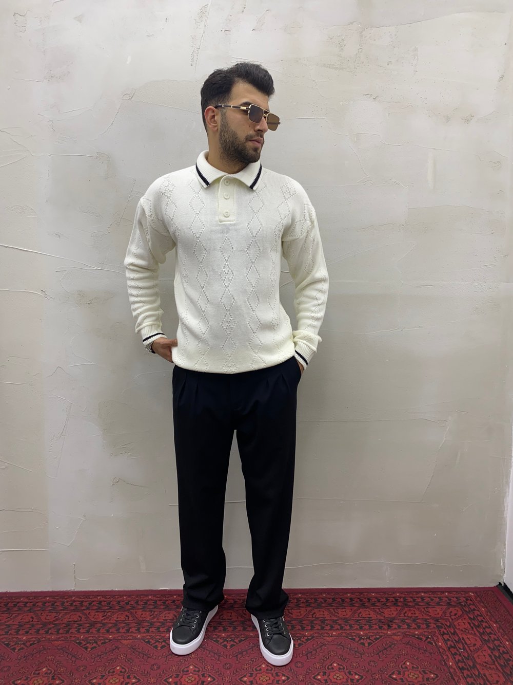 Ekru Polo Yaka Triko Kazak