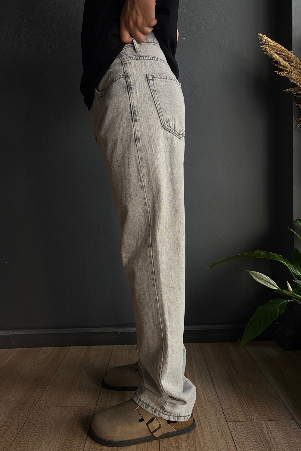 Gri Baggy Jean Pantolon