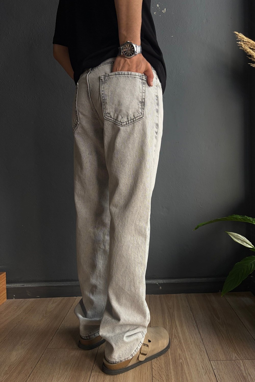 Gri Baggy Jean Pantolon