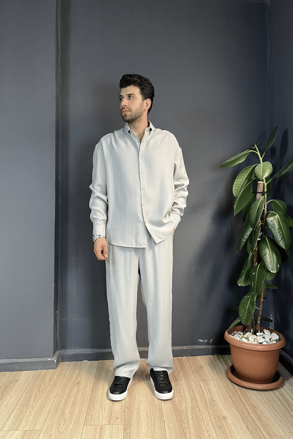 Gri Oversize Modal Takım