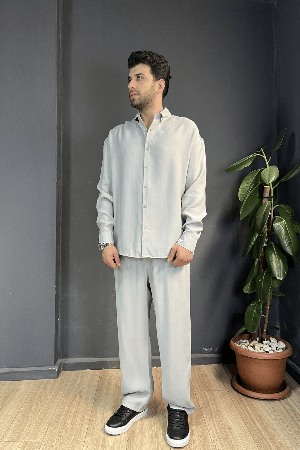 Gri Oversize Modal Takım