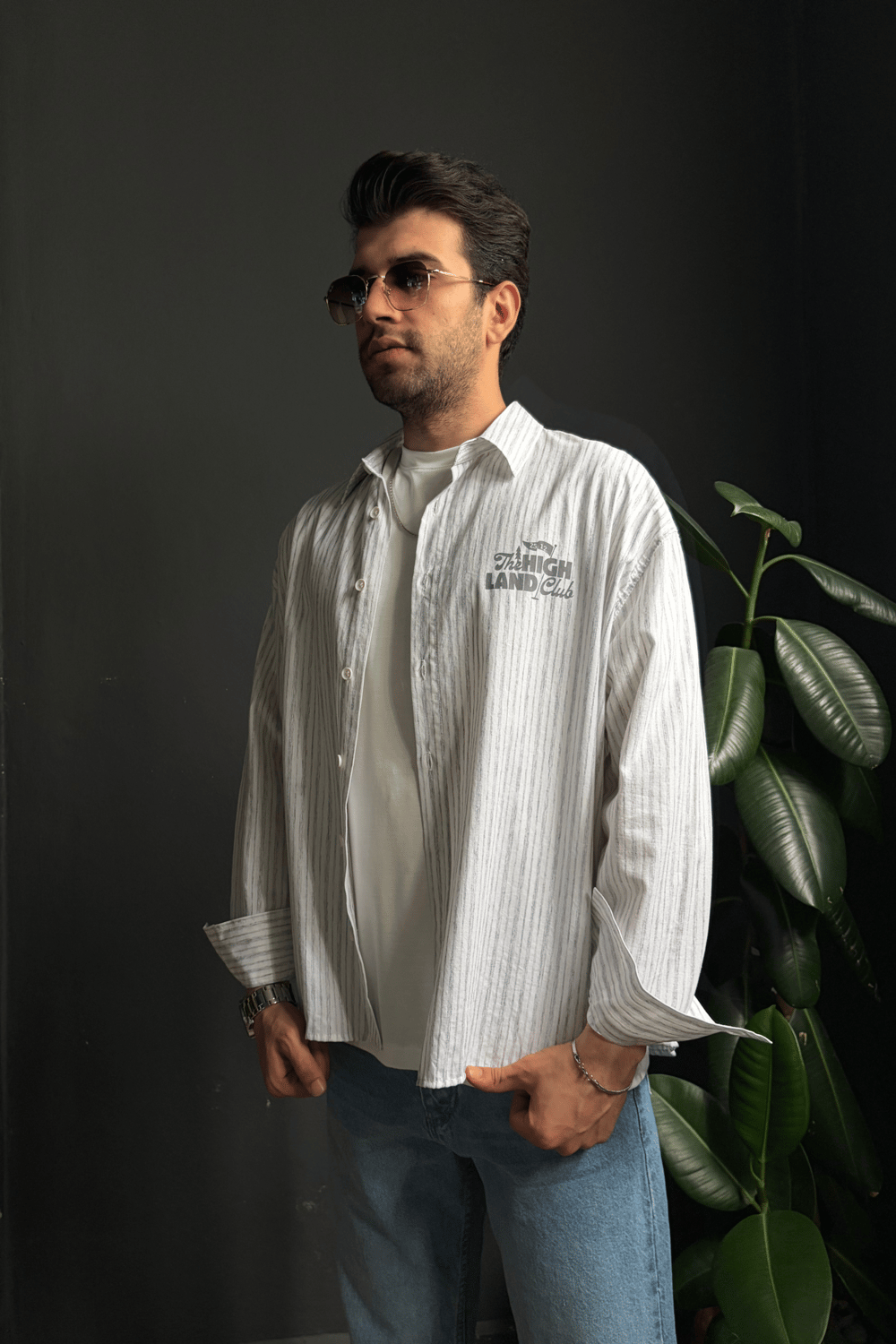 Gri The Nıgh Land Club Oversize Tasarım Gömlek