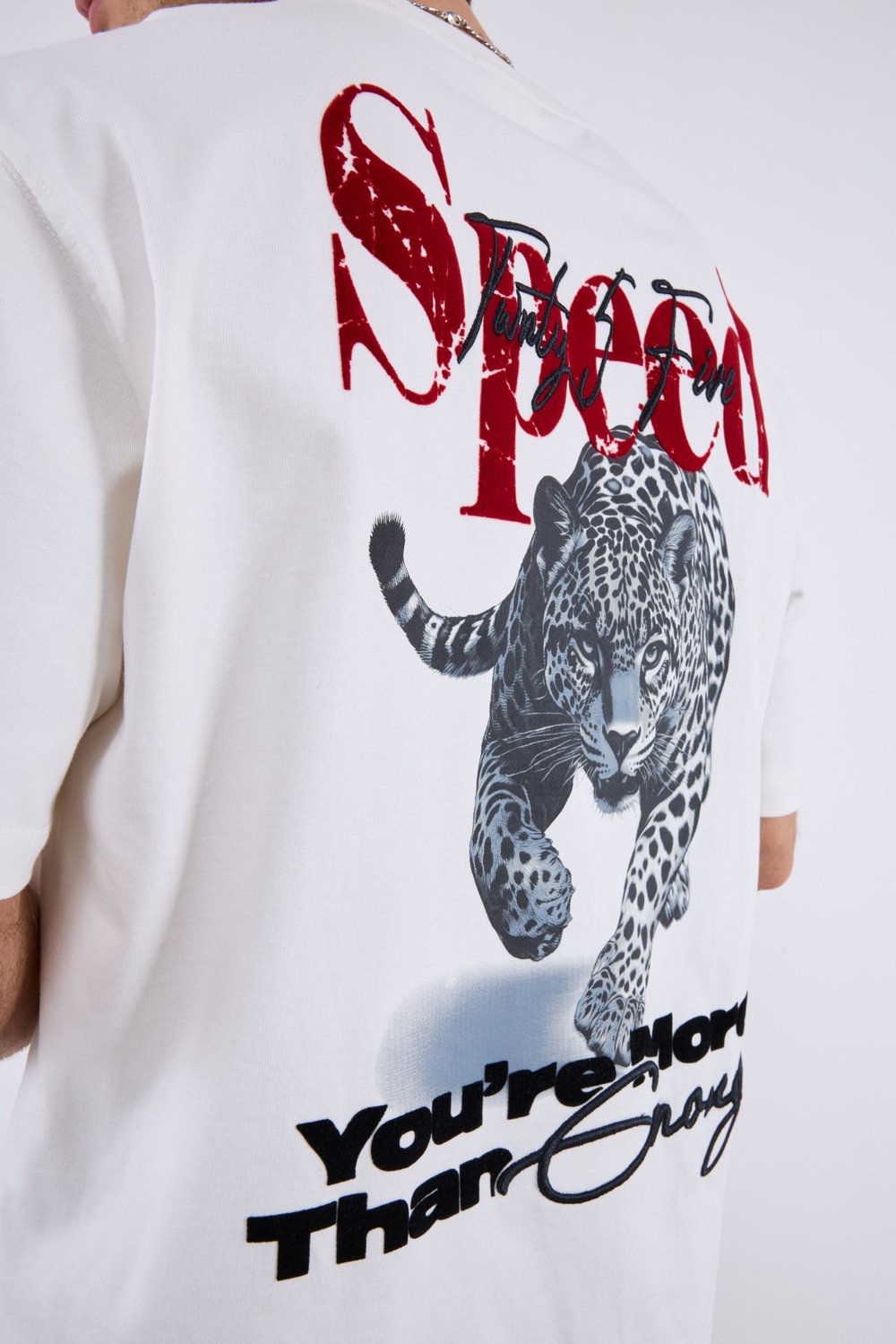 Jaguar Sırt Baskılı T-Shirt Beyaz