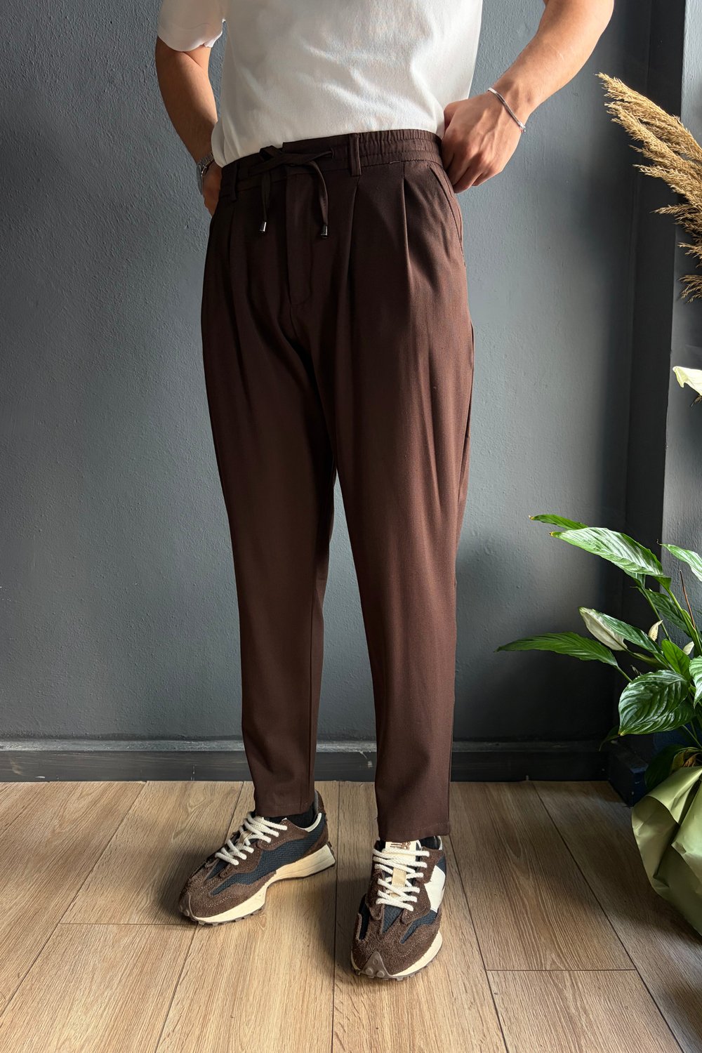 Kahverengi Boyfriend Kumaş Pantolon