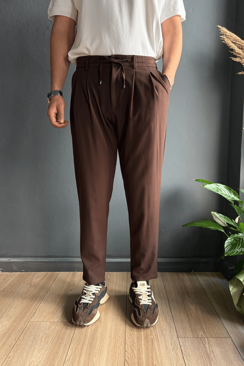 Kahverengi Boyfriend Kumaş Pantolon