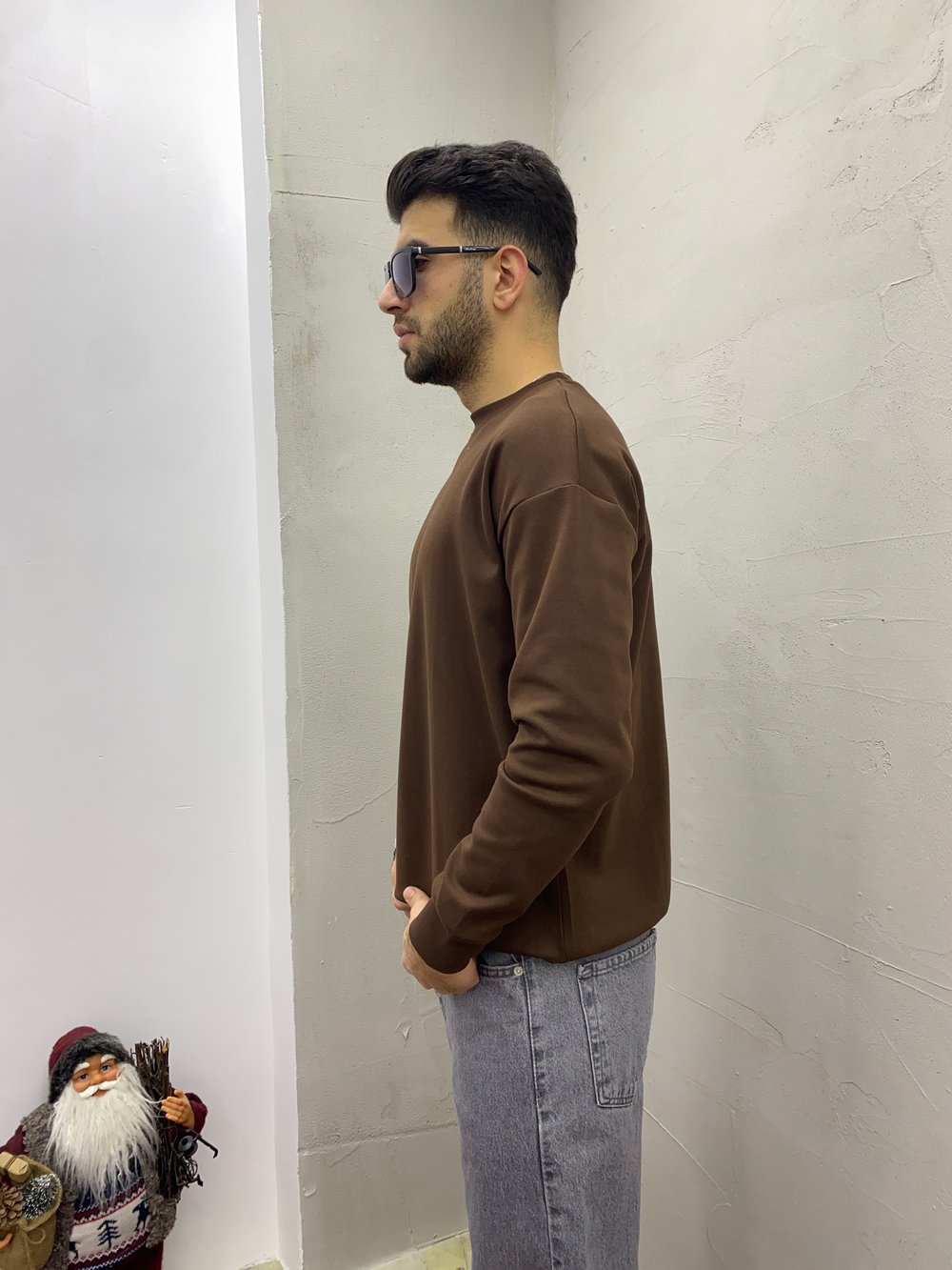 Kahverengi Minimal Baskılı Sweatshirt