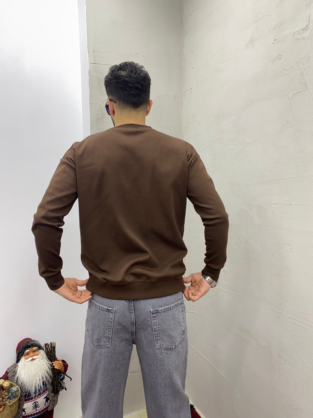 Kahverengi Minimal Baskılı Sweatshirt